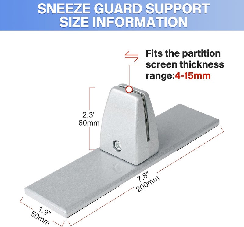First-zgel 2 Packs Sneeze Guard Clamp Bracket, Sneeze Guard Shield Base for Countertop, Stick On Heavy Duty Auminum Partition Guard Clamp, Panel Support Clamps Stand for Clear Acrylic Desktop Counter Reception - Image 4